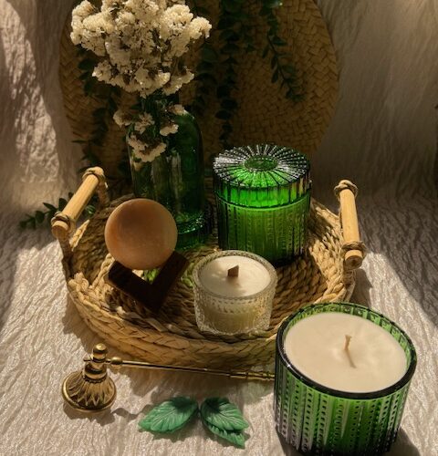 شمع شیشه ای دربدار سبز